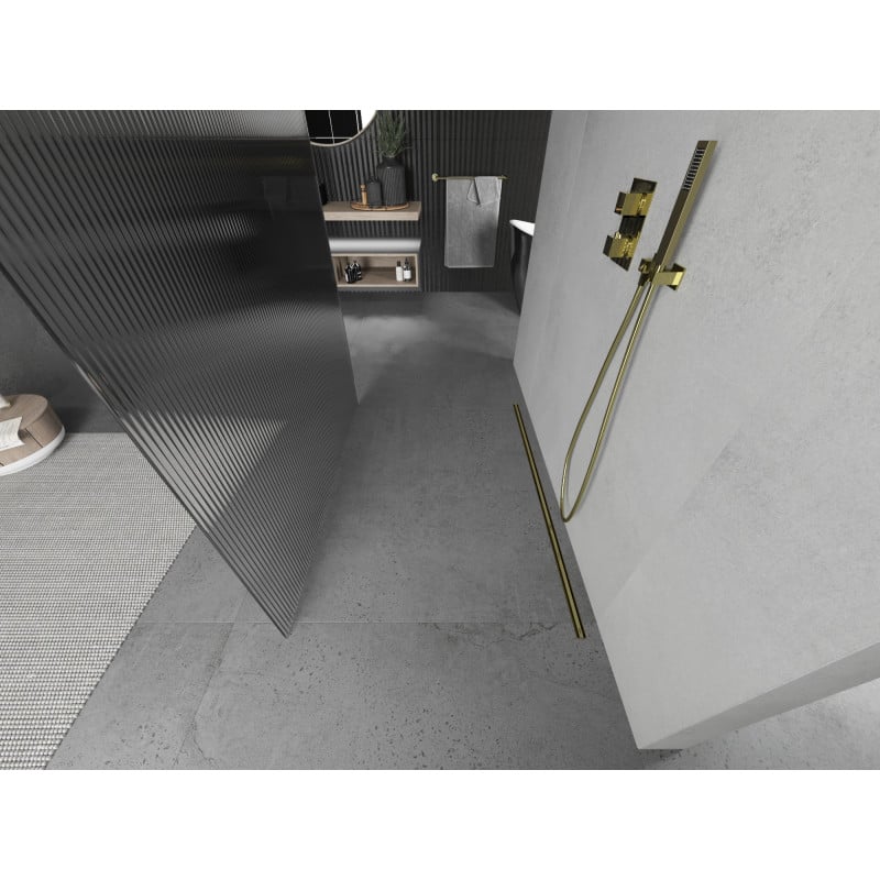 Mexen Kioto paroi de douche autoportante 120 x 200 cm, rayures 8 mm, or - 800-120-002-50-09