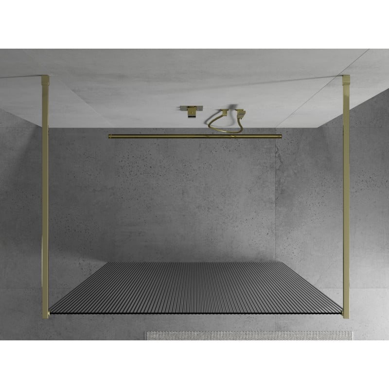 Mexen Kioto paroi de douche autoportante 130 x 200 cm, rayures 8 mm, dorée - 800-130-002-50-09