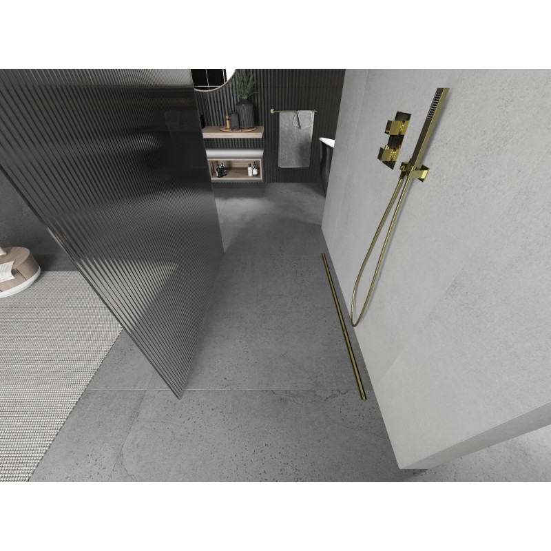 Mexen Kioto paroi de douche autoportante 130 x 200 cm, rainures 8 mm, or - 800-130-002-50-09