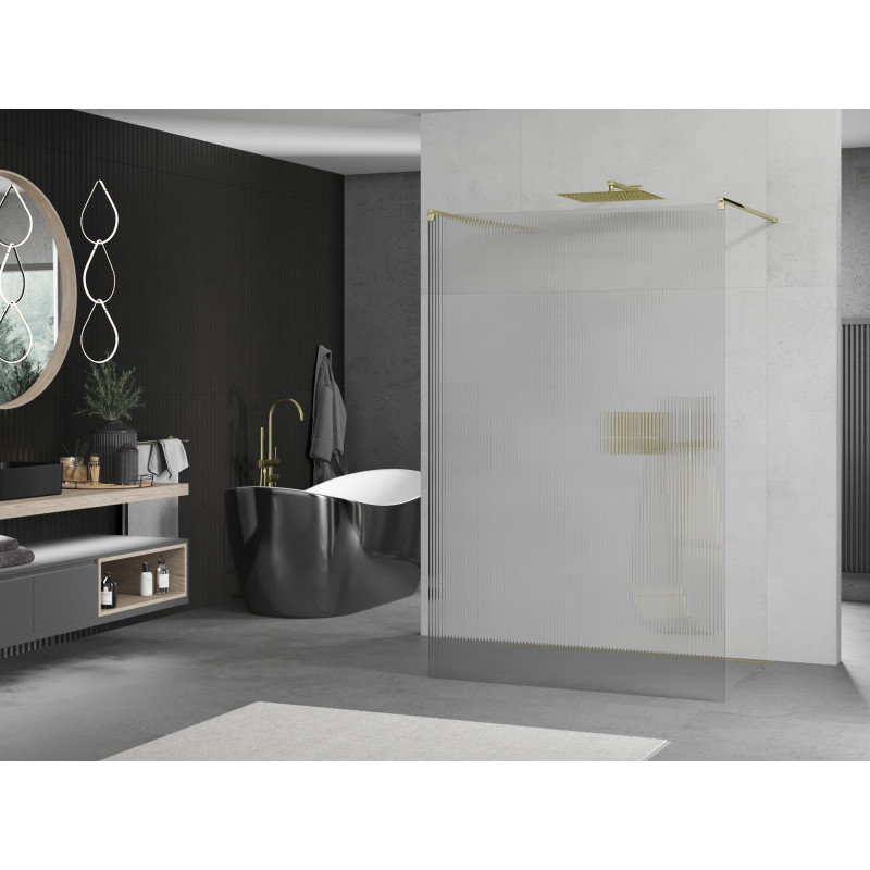 Mexen Kioto paroi de douche autoportante 130 x 200 cm, rayures 8 mm, dorée - 800-130-002-50-09