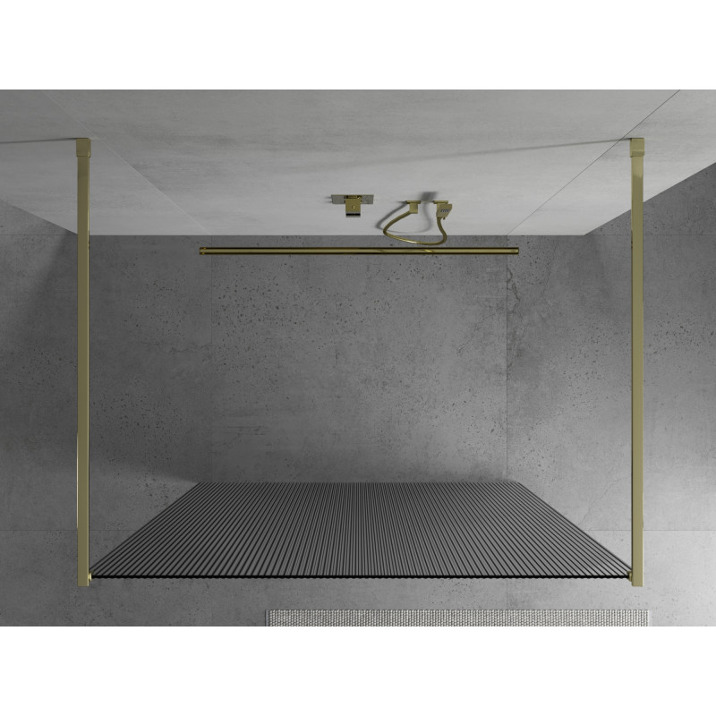 Mexen Kioto paroi de douche autoportante 140 x 200 cm, rayures 8 mm, or - 800-140-002-50-09