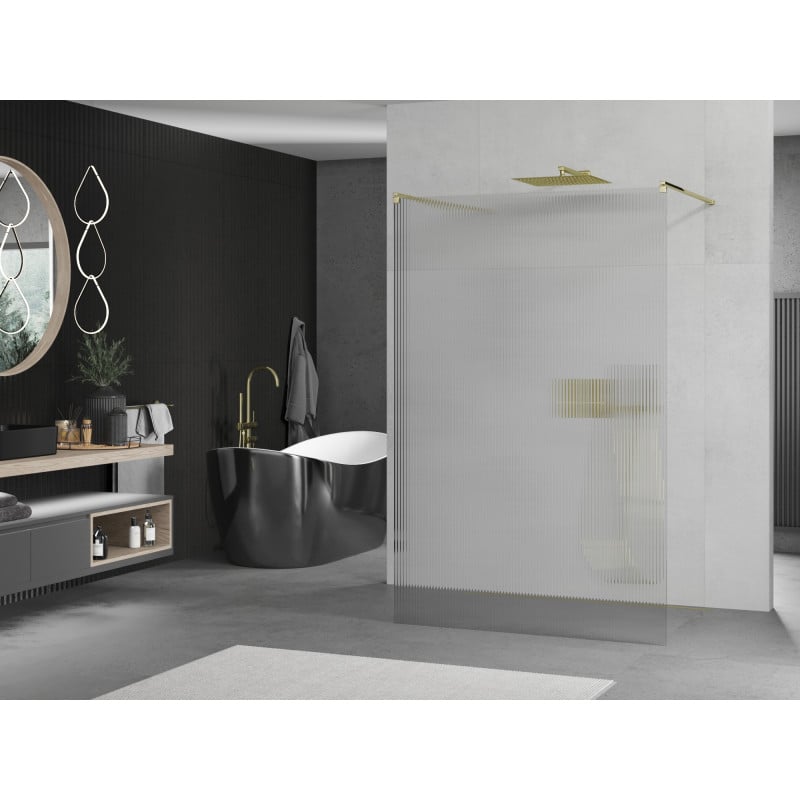 Mexen Kioto paroi de douche autoportante 140 x 200 cm, rayures 8 mm, or - 800-140-002-50-09