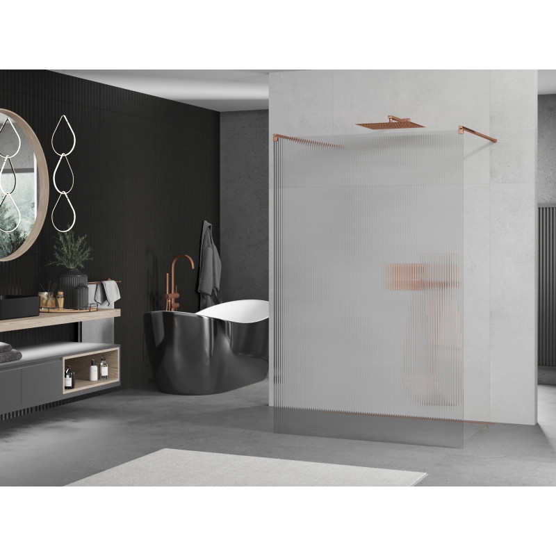 Mexen Kioto paroi de douche autoportante 100 x 200 cm, stries 8 mm, or rose - 800-100-002-60-09