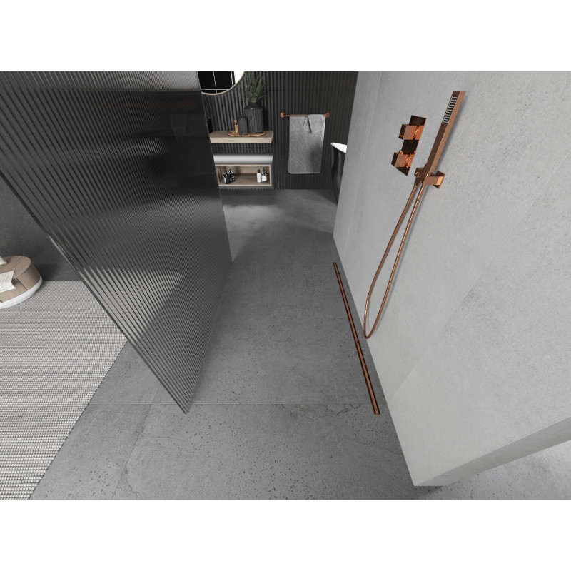 Mexen Kioto paroi de douche autoportante 100 x 200 cm, stries 8 mm, or rose - 800-100-002-60-09