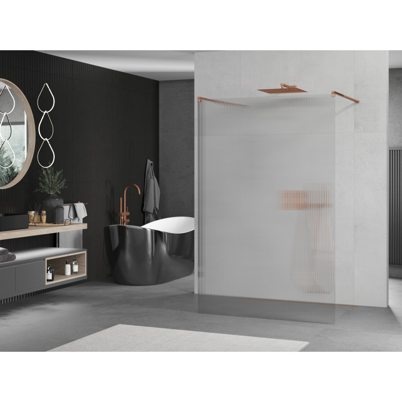 Mexen Kioto paroi de douche autoportante 110 x 200 cm, rayures 8 mm, or rose - 800-110-002-60-09