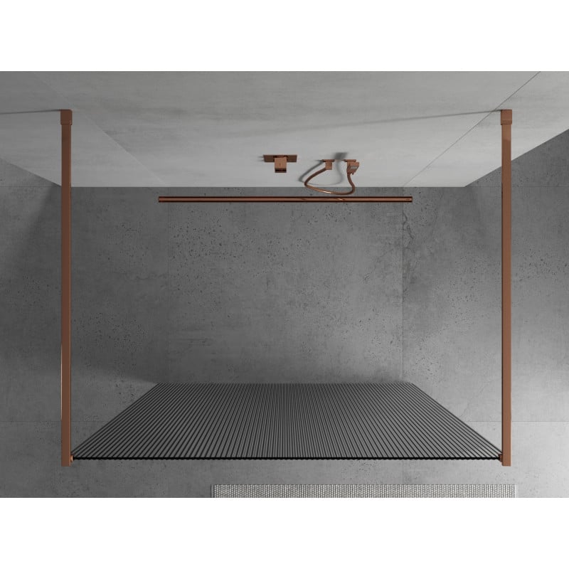 Mexen Kioto paroi de douche autoportante 140 x 200 cm, rayures 8 mm, or rose - 800-140-002-60-09