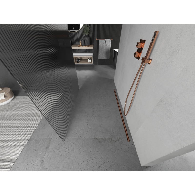 Mexen Kioto paroi de douche autoportante 140 x 200 cm, rayures 8 mm, or rose - 800-140-002-60-09