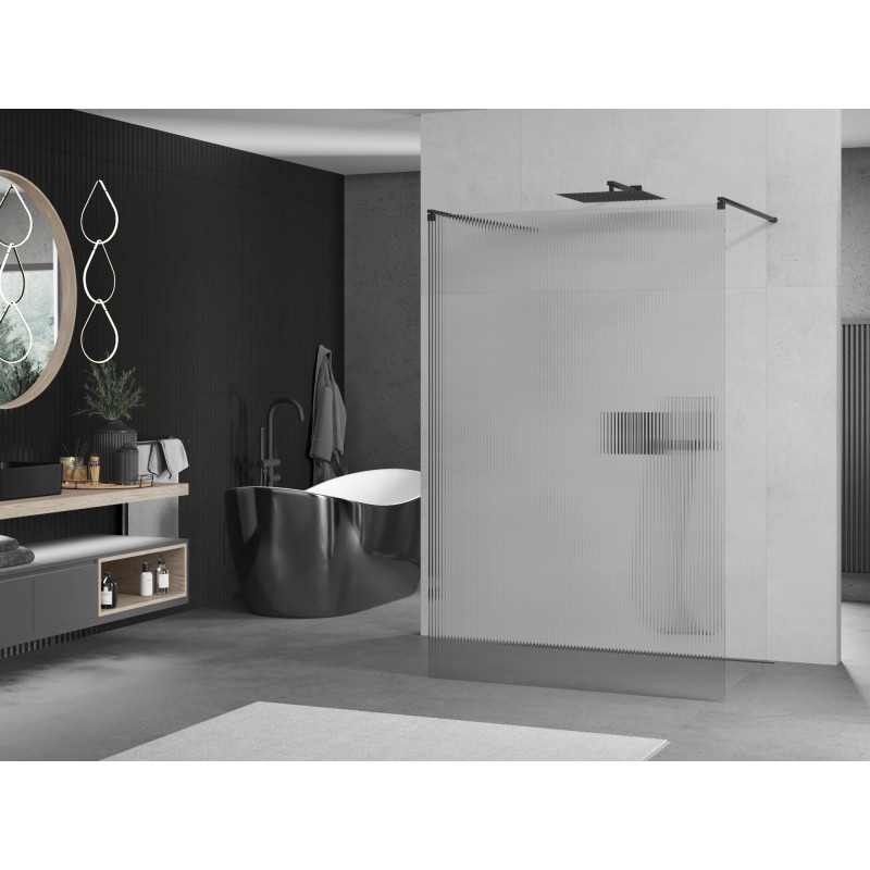 Mexen Kioto paroi de douche autoportante 120 x 200 cm, rayures 8 mm, noire - 800-120-002-70-09