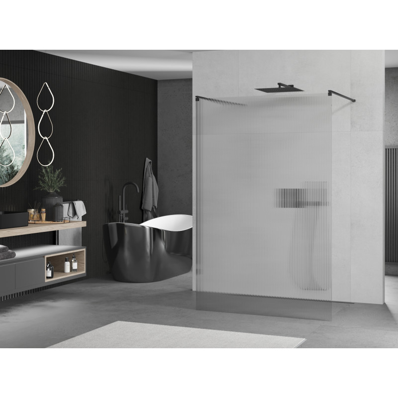 Mexen Kioto paroi de douche autoportante 100 x 200 cm, stries 8 mm, noir - 800-100-002-70-09
