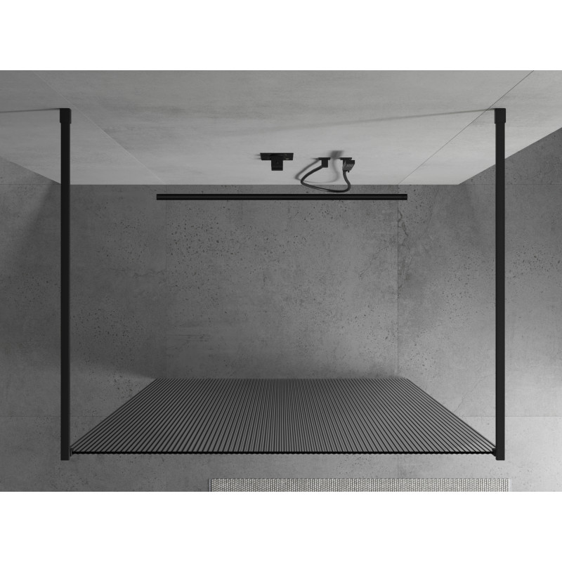 Mexen Kioto paroi de douche autoportante 100 x 200 cm, stries 8 mm, noir - 800-100-002-70-09