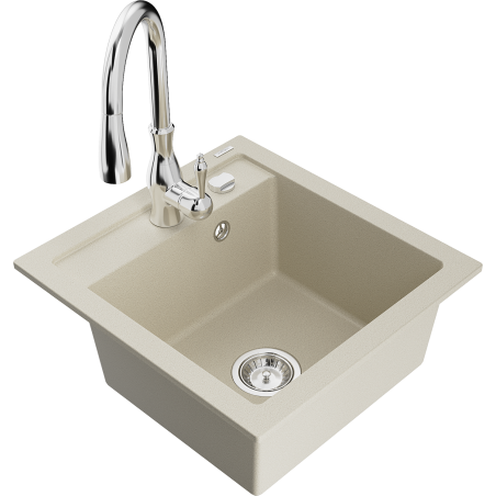 Mexen Vito évier en granit 1 cuve avec robinet de cuisine Savita, beige - 6503-69-672601-00