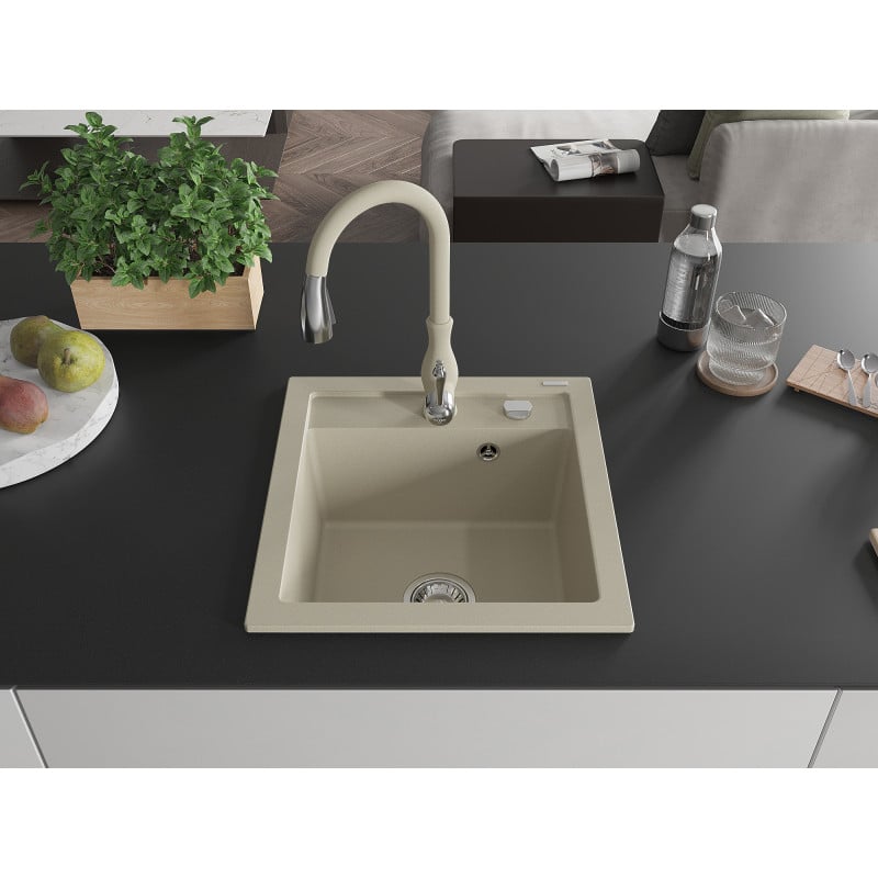 Mexen Vito évier de cuisine en granit 1 bac avec robinet de cuisine Savita, beige - 6503-69-672601-69