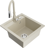 Mexen Vito évier de cuisine en granit 1 bac avec robinet de cuisine Savita, beige - 6503-69-672601-69