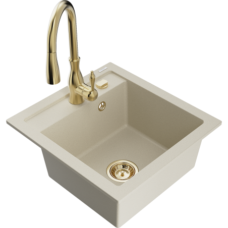 Mexen Vito évier en granit 1 bac avec robinet de cuisine Savita, beige - 6503-69-672601-50