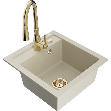 Mexen Vito évier en granite 1 bac avec robinet de cuisine Savita, beige - 6503-69-672601-50