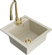 Mexen Vito évier en granite 1 bac avec robinet de cuisine Savita, beige - 6503-69-672601-50