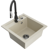 Mexen Vito évier en granit 1 bac avec robinet de cuisine Savita, beige - 6503-69-672601-70