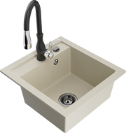 Mexen Vito évier en granit 1-cuve avec robinet de cuisine Savita, beige - 6503-69-672601-70