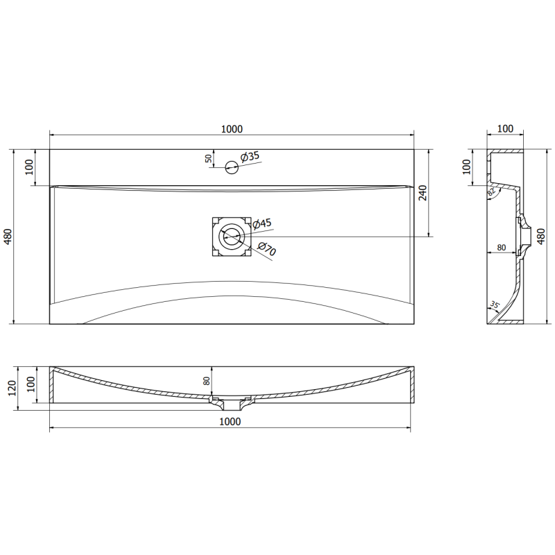 Mexen Poli lavabo à poser en conglomérat 1/O 100 x 48 cm, noir - 23021071