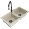 Mexen Mario évier granit 2 bacs avec robinet de cuisine Savita, beige - 6504-69-672601-70
