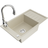Mexen Elias évier en granit 1-bassin avec égouttoir et robinet de cuisine Savita, beige - 6511-69-672601-00