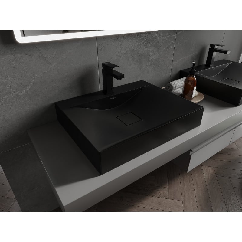 Mexen Poli lavabo à poser en conglomérat 1/O 60 x 48 cm, noir - 23026071