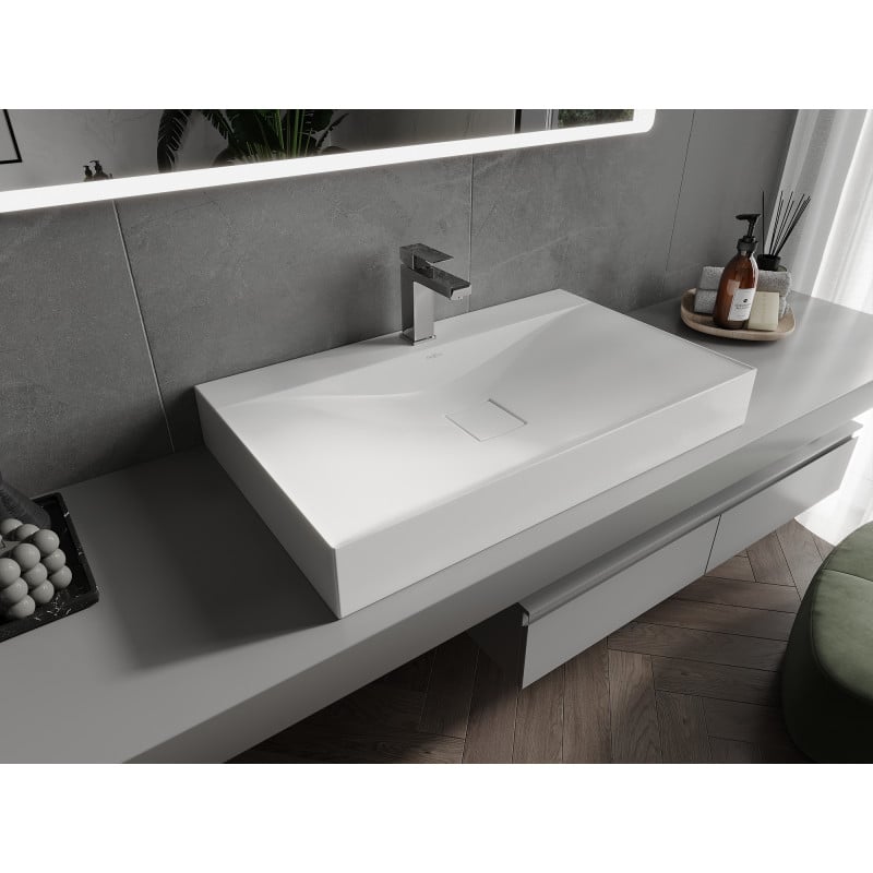 Mexen Poli lavabo à poser en conglomérat 1/O 80 x 48 cm, blanc - 23028001