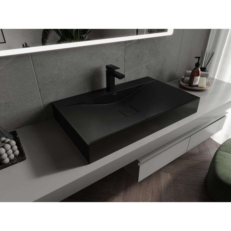Mexen Poli lavabo de comptoir en conglomérat 1/O 80 x 48 cm, noir - 23028071