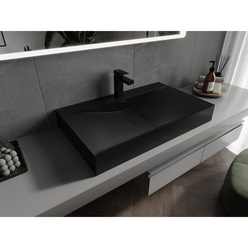 Mexen Poli vasque à poser en conglomérat 1/O 80 x 48 cm, noire - 23028071