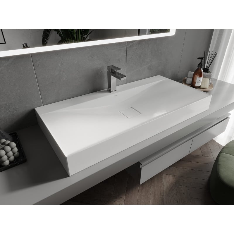 Mexen Poli lavabo à poser en conglomerat 1/O 100 x 48 cm, blanc - 23021001