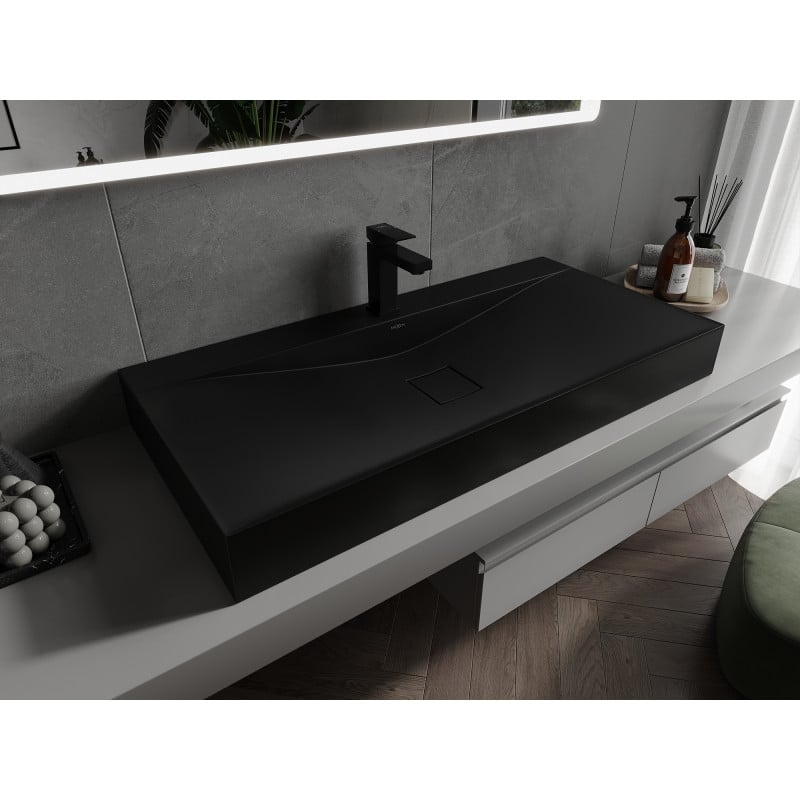 Mexen Poli lavabo à poser en conglomérat 1/O 100 x 48 cm, noir - 23021071