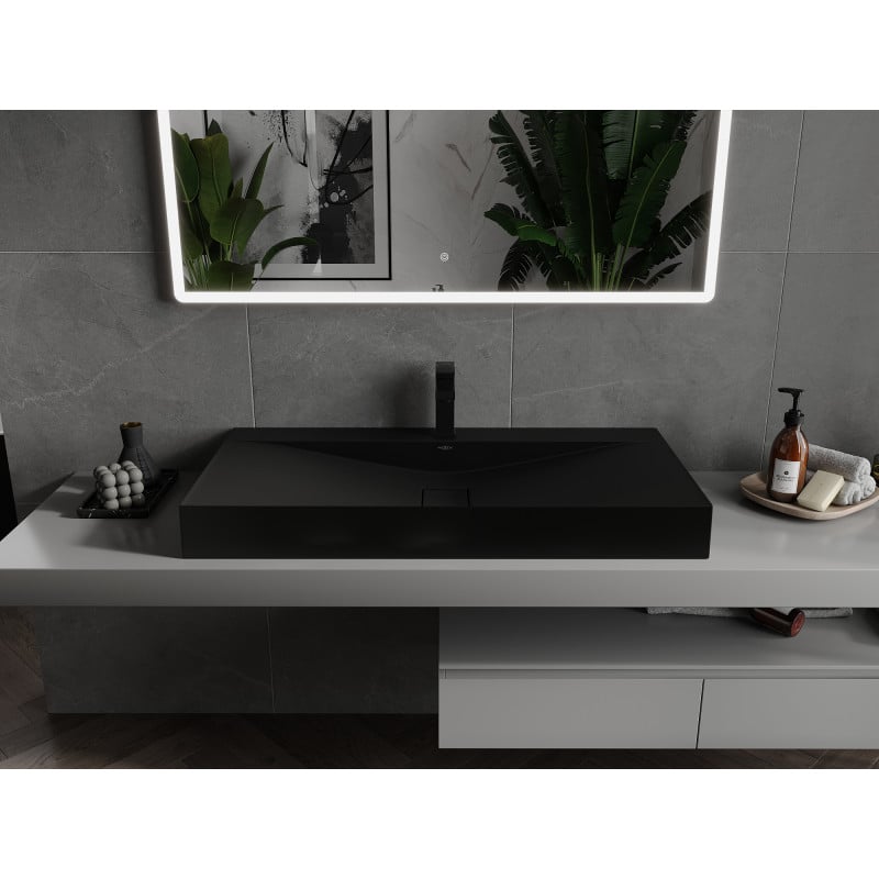Mexen Poli lavabo à poser en conglomérat 1/O 100 x 48 cm, noir - 23021071