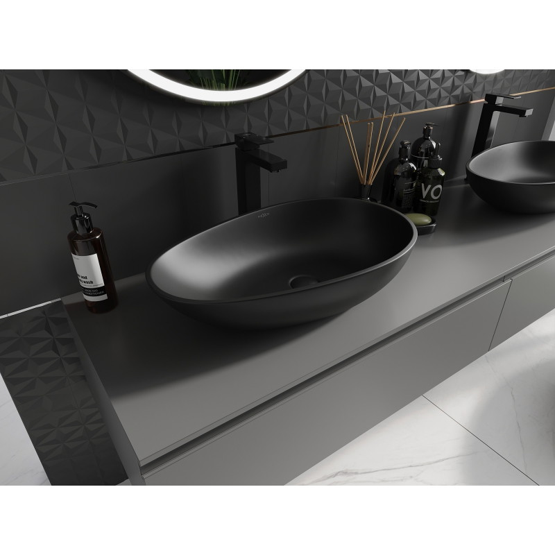 Mexen Nora lavabo de comptoir en conglomérat 60 x 36 cm, noir - 23056071
