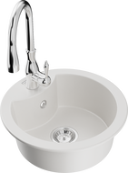 Mexen Diego évier en granit à 1 bac avec robinet de cuisine Savita, blanc - 6512-20-672601-00