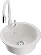 Mexen Diego évier en granit 1 bac avec robinet de cuisine Savita, blanc - 6512-20-672601-20