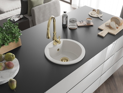 Mexen Diego évier en granit 1 bac avec robinet de cuisine Savita, blanc - 6512-20-672601-50