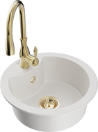 Mexen Diego évier en granit 1 bac avec robinet de cuisine Savita, blanc - 6512-20-672601-50