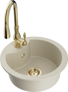 Mexen Diego évier en granit à 1 bac avec robinet de cuisine Savita, beige - 6512-69-672601-50