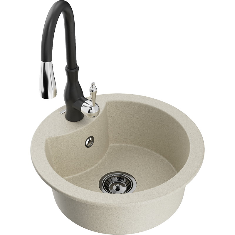 Mexen Diego Évier en granit 1 bac avec robinet de cuisine Savita, beige - 6512-69-672601-70