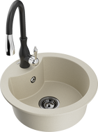 Mexen Diego évier en granit à 1 bac avec robinet de cuisine Savita, beige - 6512-69-672601-70
