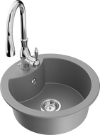 Mexen Diego évier en granit 1 bac avec robinet de cuisine Savita, gris - 6512-71-672601-00