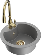 Mexen Diego évier en granit 1 bac avec robinet de cuisine Savita, gris - 6512-71-672601-50