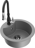 Mexen Diego évier en granit à 1 bac avec mitigeur de cuisine Savita, gris - 6512-71-672601-70-B