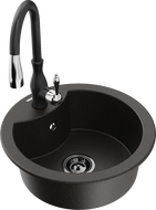 Mexen Diego évier en granit 1 bac avec robinet de cuisine Savita, noir/doré métallisé - 6512-75-672601-70-B