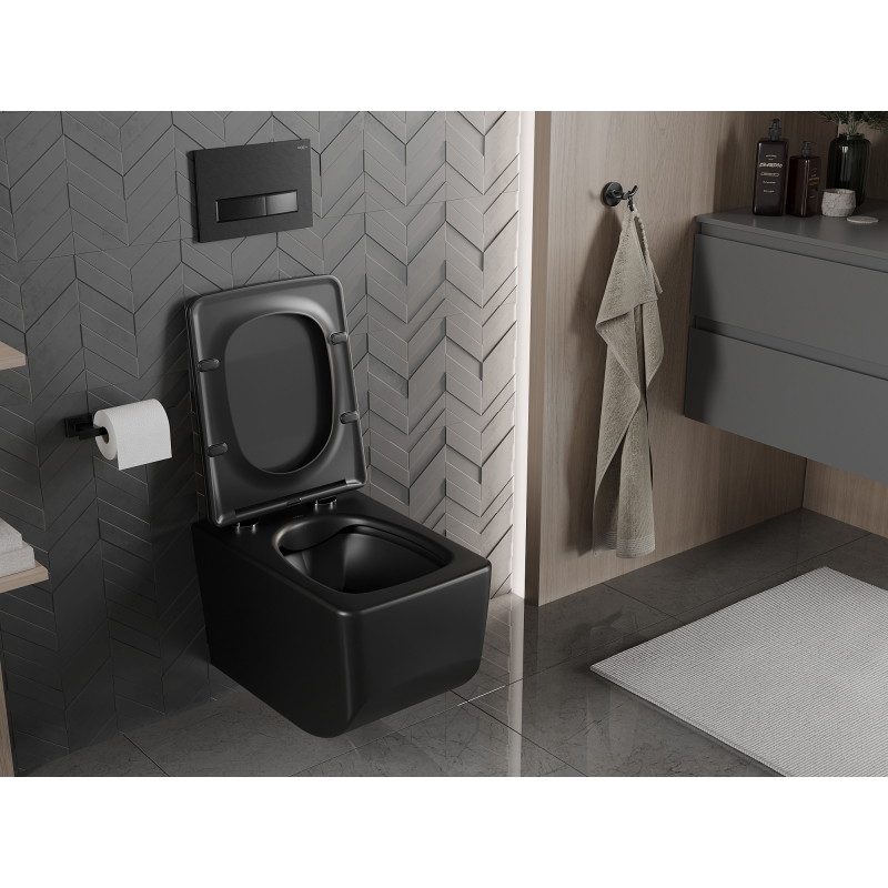 Mexen Vera cuvette WC sans rebord avec abattant à descente progressive slim, duroplast, noir mat - 30164070