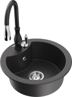 Mexen Diego évier en granit 1 bac avec robinet de cuisine Savita, noir tacheté - 6512-76-672601-70