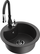 Mexen Diego évier en granit 1 bac avec mitigeur de cuisine Savita, noir moucheté - 6512-76-672601-70-B