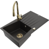Mexen Cesar évier en granit 1 bac avec égouttoir et robinet de cuisine Savita, noir/métal doré - 6514-75-672601-50