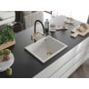 Mexen Pedro évier en granit 1 bac 560 x 460 mm, blanc, siphon doré - 6508561000-20-G