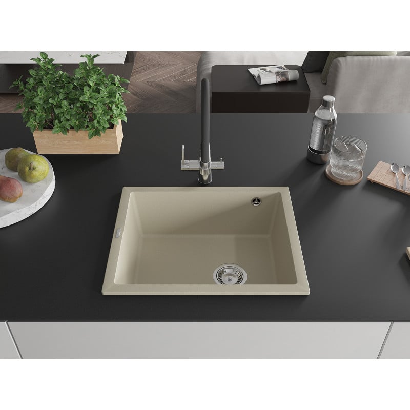 Mexen Pedro évier en granit 1 bac 560 x 460 mm, beige, siphon chromé - 6508561000-69